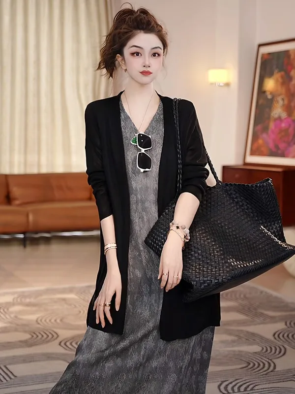 

Новый модный тонкий роскошный вязаный кардиган Linda Sister High End AS5ZKS0047, женский, с длинными рукавами, стандартной длины, однотонный