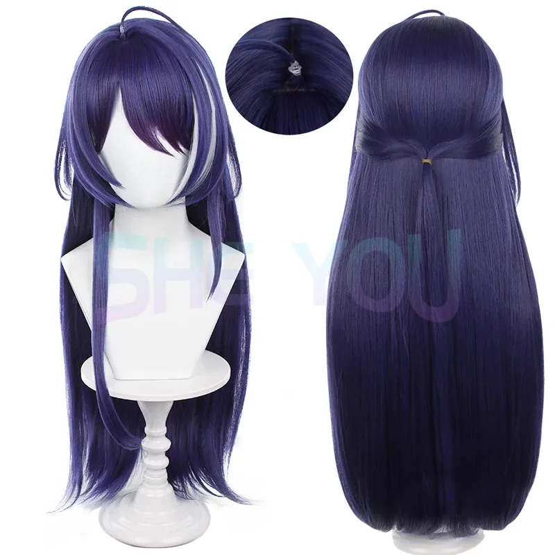 2025 Cosplay Game HSR Acheron Long Purple Blue White Heat Resistant Synthetic Hair Halloween Party Wigs + Wig Cap view 2