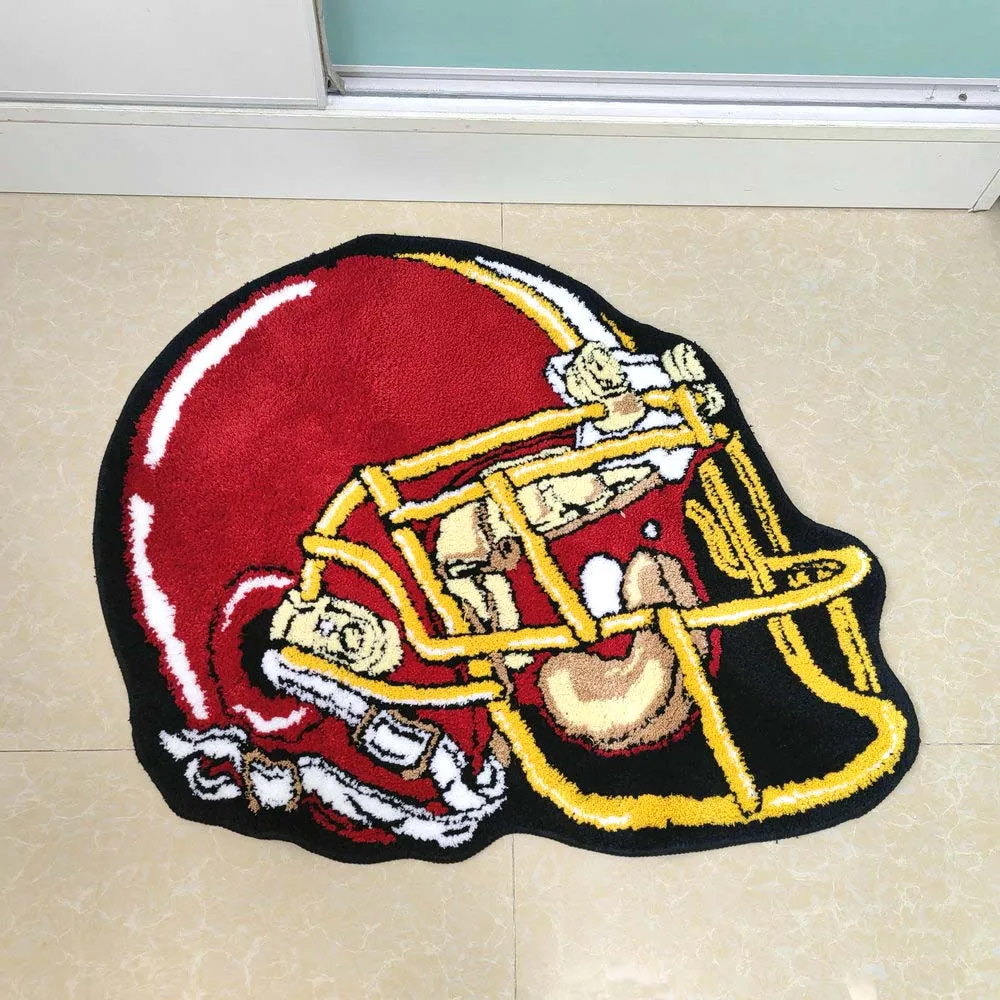 Cool Baseball Helmet Tufted Rugs Sports Protecter Cap Shape Carpet Handmade Soft Plush Floor Mat Doormat Home Living Room Decor