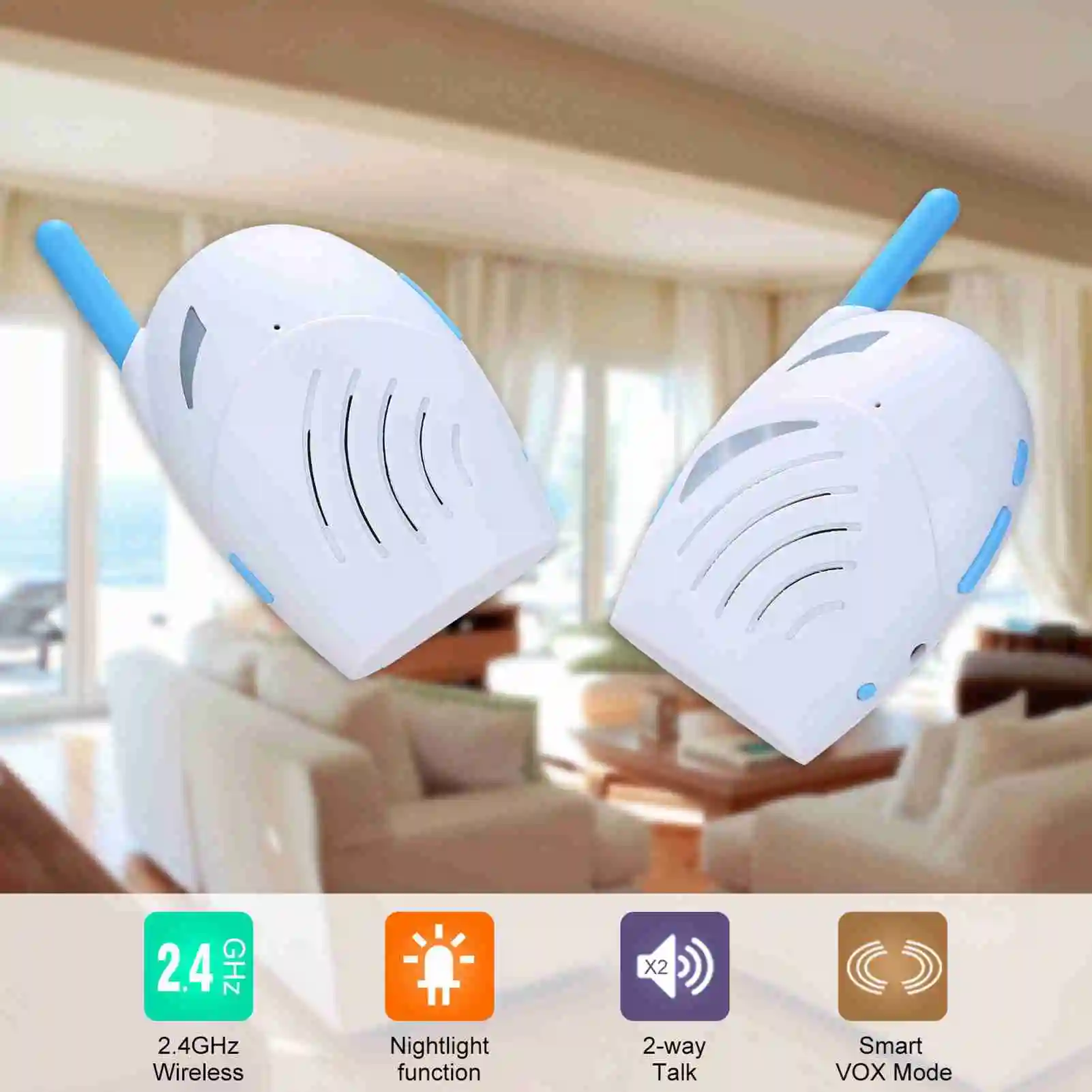 Rilevatore per bambini 2.4GHz Citofono wireless a 2 vie Allarme sonoro per pianto Rilevatore per bambini per fotocamera wireless domestica