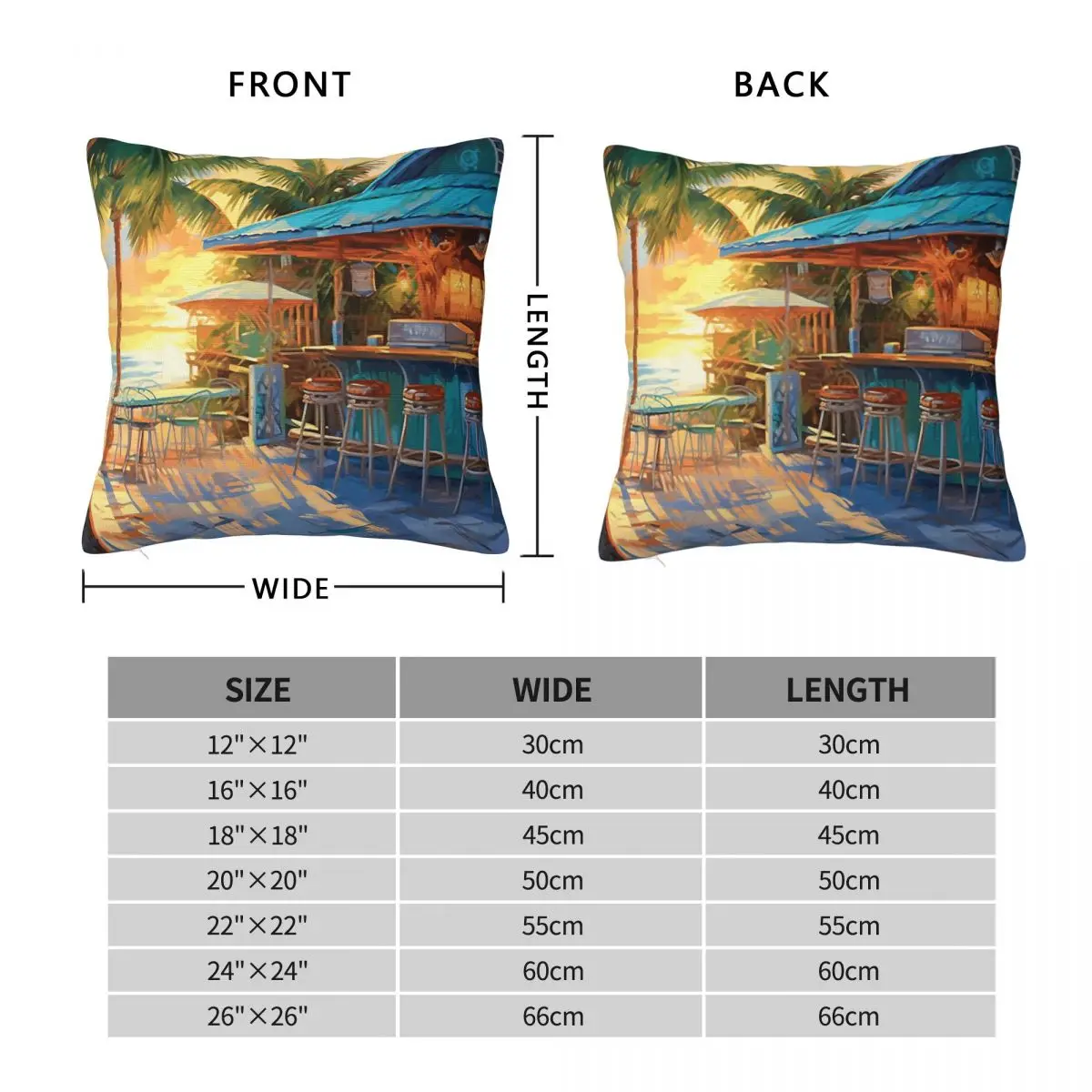 Seaside Beach Bar Florida Keys Square Pillowcase Polyester Linen Velvet Creative Zip Decor Pillow Case Bed Cushion Cover