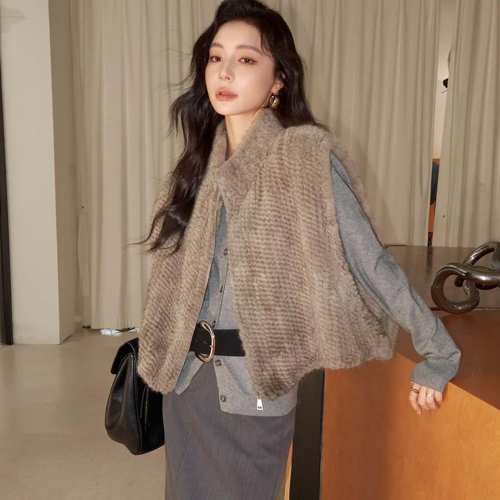 

2025 New winter Imported velvet double-sided braided mink fur waistcoat slim vest