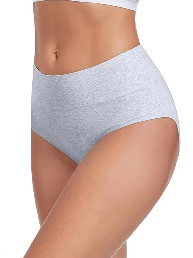 5 Stück Damen-Höschen mit hoher Taille, Baumwolle, Übergröße, Shaper, einfarbig, atmungsaktiv, Bauchunterstützung, Unterwäsche, sexy Dessous für Damen – Detail 2