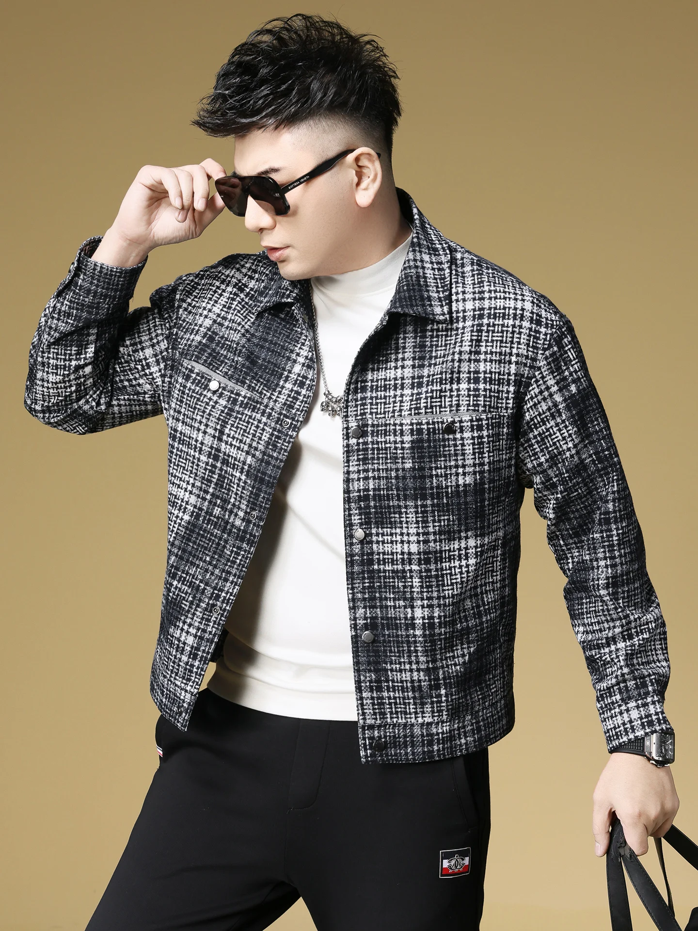 

Модная мужская куртка в клетку, осенне-зимняя, с отложным воротником, приталенного кроя, молодежная, износостойкая, с прямым подолом, повседневная, модная верхняя одежда