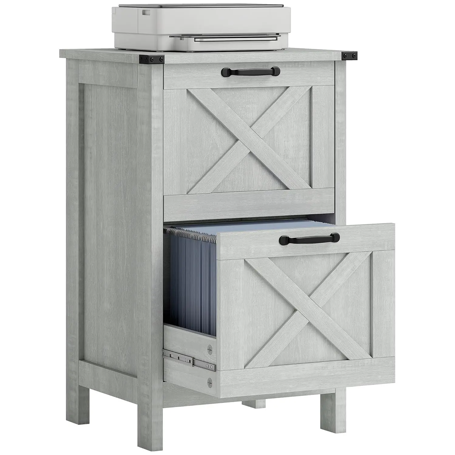 

Вертикальный шкаф для документов с двумя ящиками и бесшумными направляющими, шкаф для документов в деревенском стиле в деревенском стиле с дверцами для сарая для формата A4/буквенного размера, принтер S