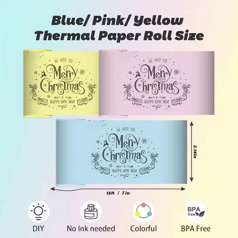 Thermal Printer Paper, 57x25mm Colorful Paper for Mini Sticker Portable Bluetooth Printer,3 Color Non-sticky Paper 2.2