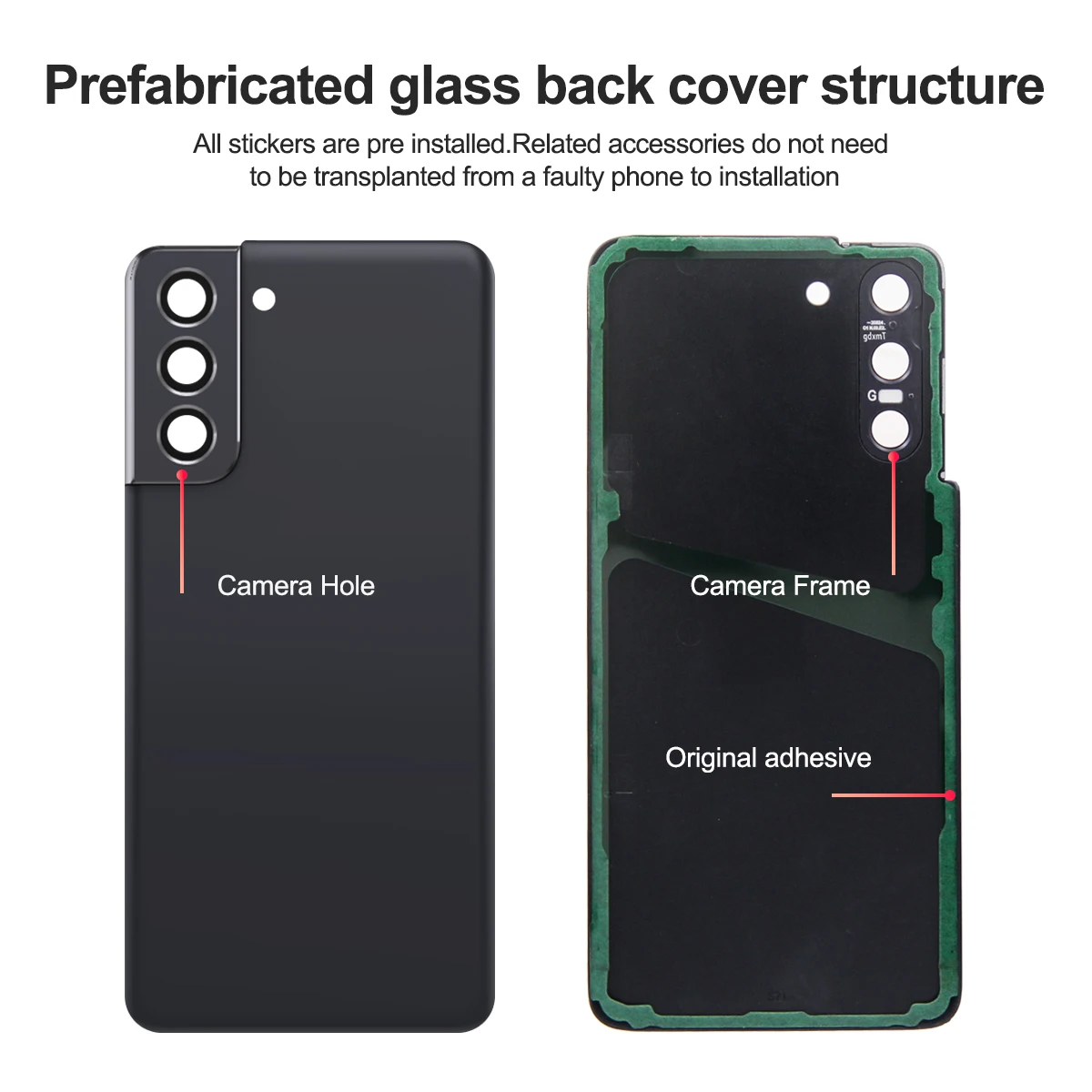 Neue Akkuabdeckung für Samsung S21 G991U SM-G991B Rückdeckel Gehäuseabdeckung mit Kameralinsen-Klebesticker – Detail 5
