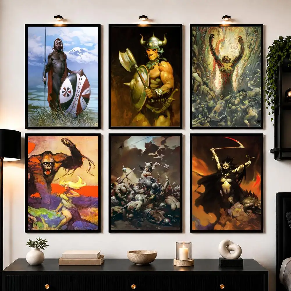 F-Frank F-Frazetta Fantasy Poster Wall Art Sticker For Living Room Bedroom Bar Home Decor Mural Painting Decoration