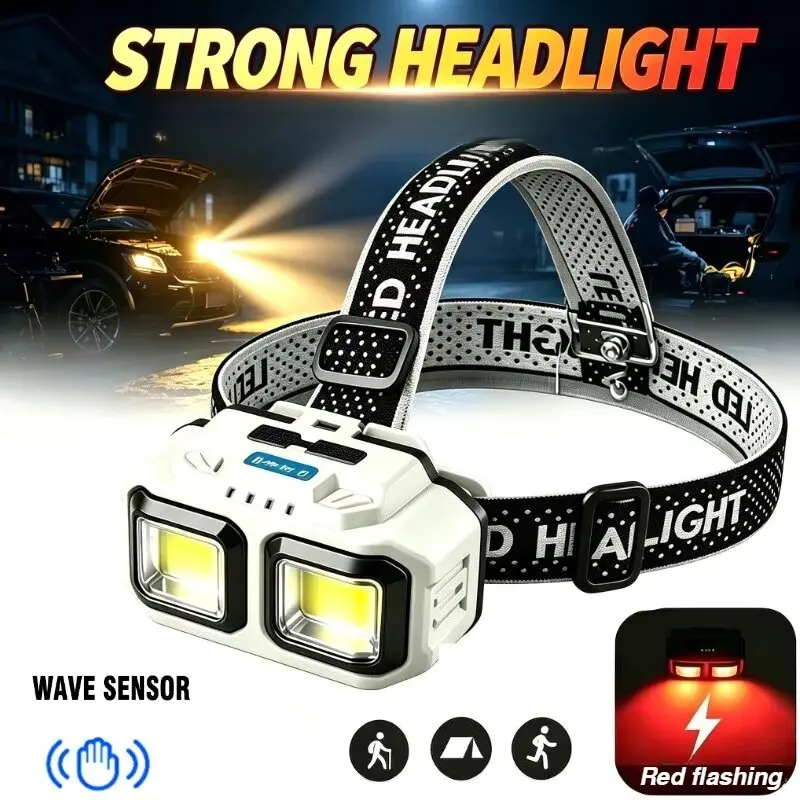 Super Bright LED Sensor Headlamp Type-C Charge Head Flashlight with 18650 Battery Outdoor Waterproof Camping Fishing Headlight