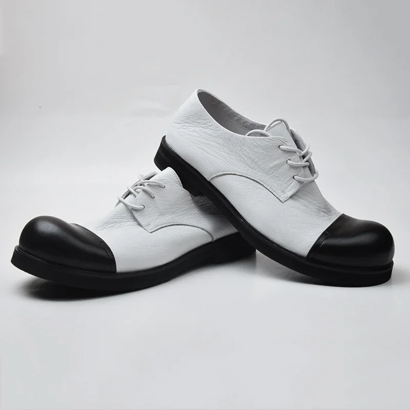 Derby Leather Low Help Men's Big Scalp Shoes Round Head Thick Bottom Soft Leather Retro Shoes
