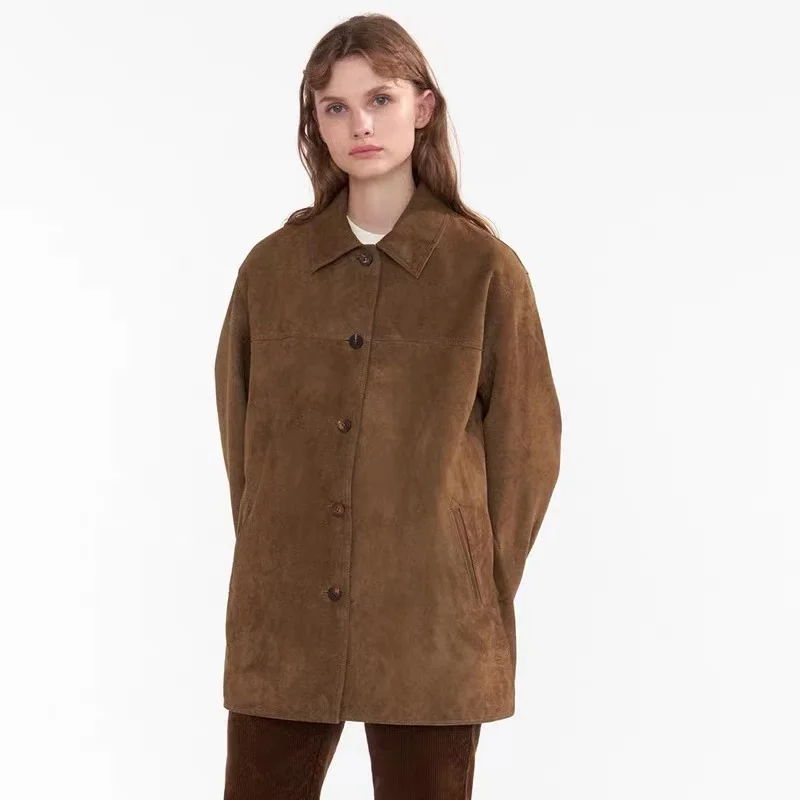 Leder Jaet Casual Sle Small Batch Damen Ort Mantel Erste Schicht Rindsleder Wintersaison Faion Damenbekleidung