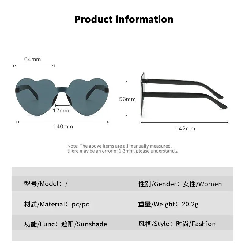 New One Piece Love Heart Lens Sunglasses Women Transparent Plastic Glasses Style Sun Glasses Female Clear Candy Color