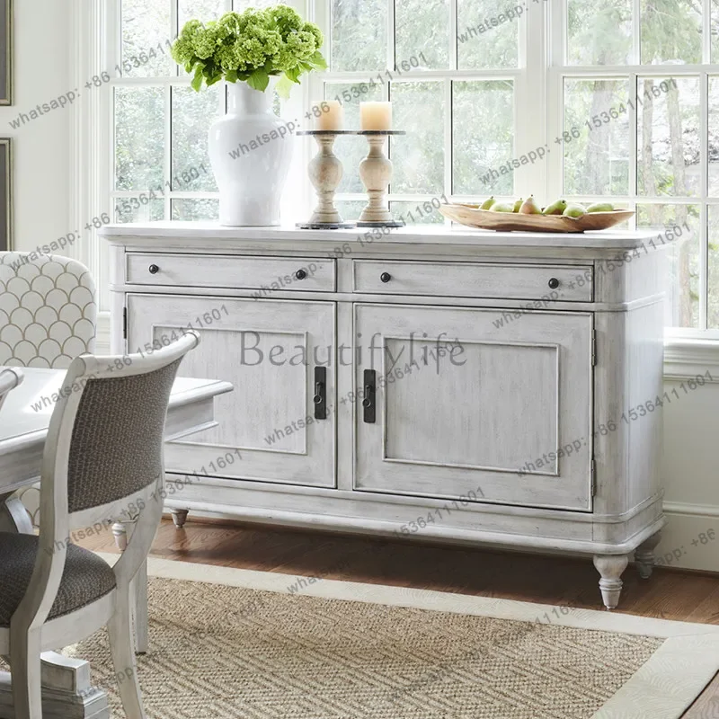 FG40French solid wood dining side cabinet white old art complete double door high cabinet