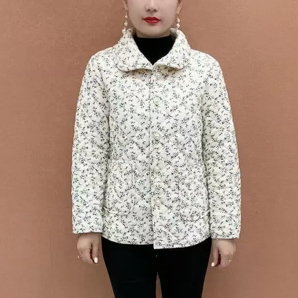 

Faionable Velvet Lapel Cotton Jaet Large Loose Warmth Fce Mom Winter Clothes Commute Sle Button Patch ket