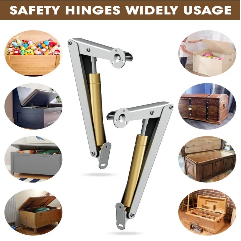 2Pcs Soft Close Gas Struts 60N-200N, Automatic Lid Support Hinges for Cabinet Chest Bed, Safe Slow Lowering Lift Spring