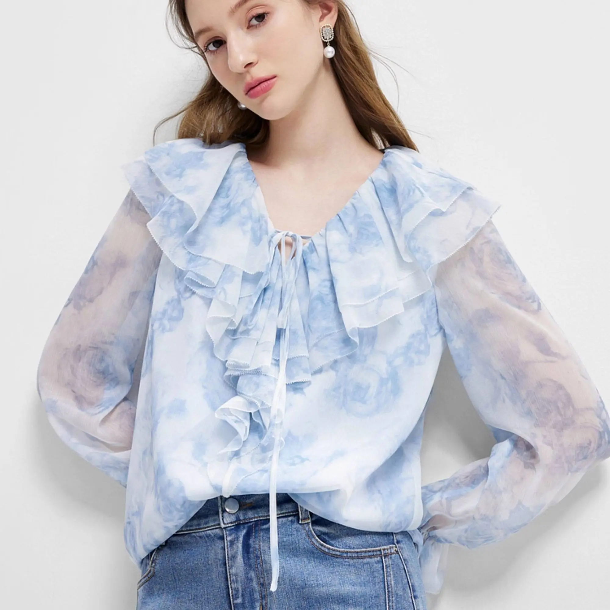 

2026 New French Gentle Romantic Commuter Versatile Temperament Simple Printed Long Sleeve Top