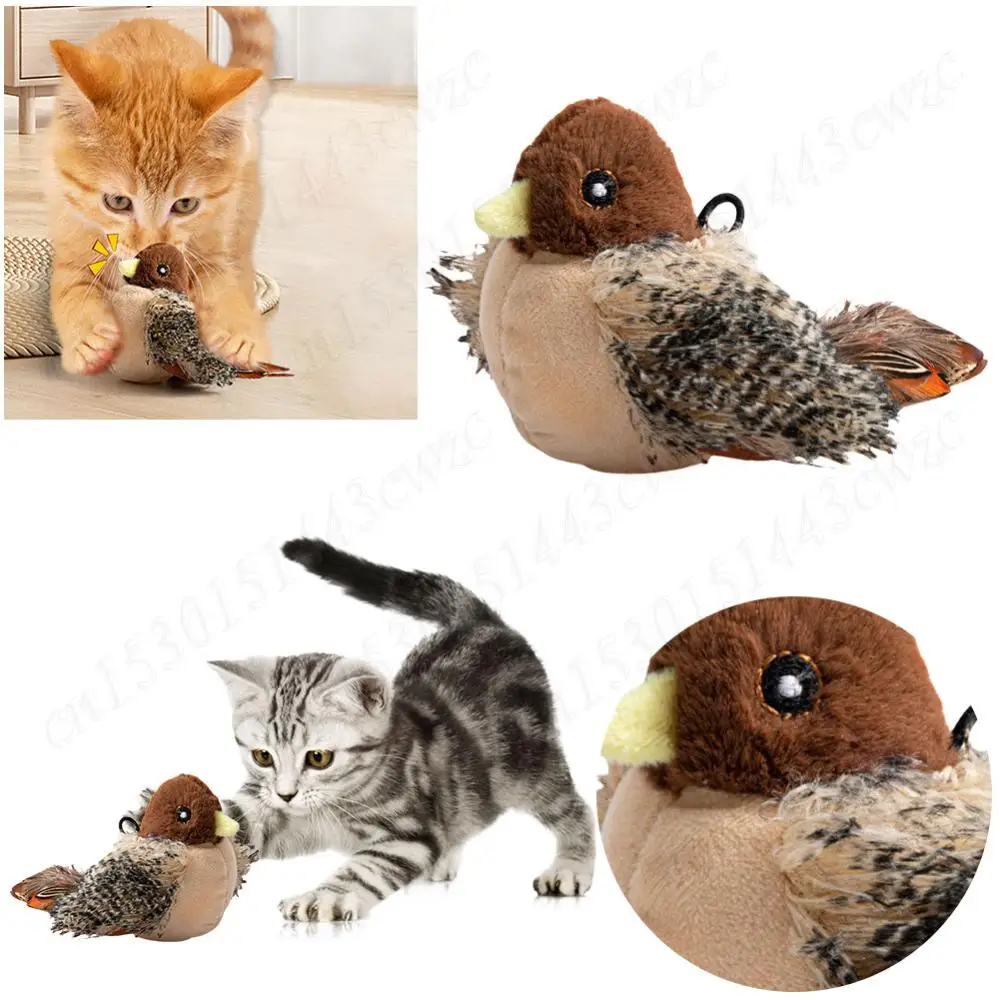 Interactive Cat Toys Flying Bird Cat Toy Flapping Wings Sparrow Catnip Toy Chirping Bird Toy Simulation Bird Interactive Cat Toy