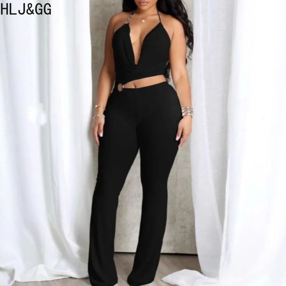 HLJ & GG Y2k セクシーなボディコンジャンプスーツ女性のためのホルターノースリーブ背中の開いた中空アウトロンパース女性ストリートオーバーオール 2025 夏