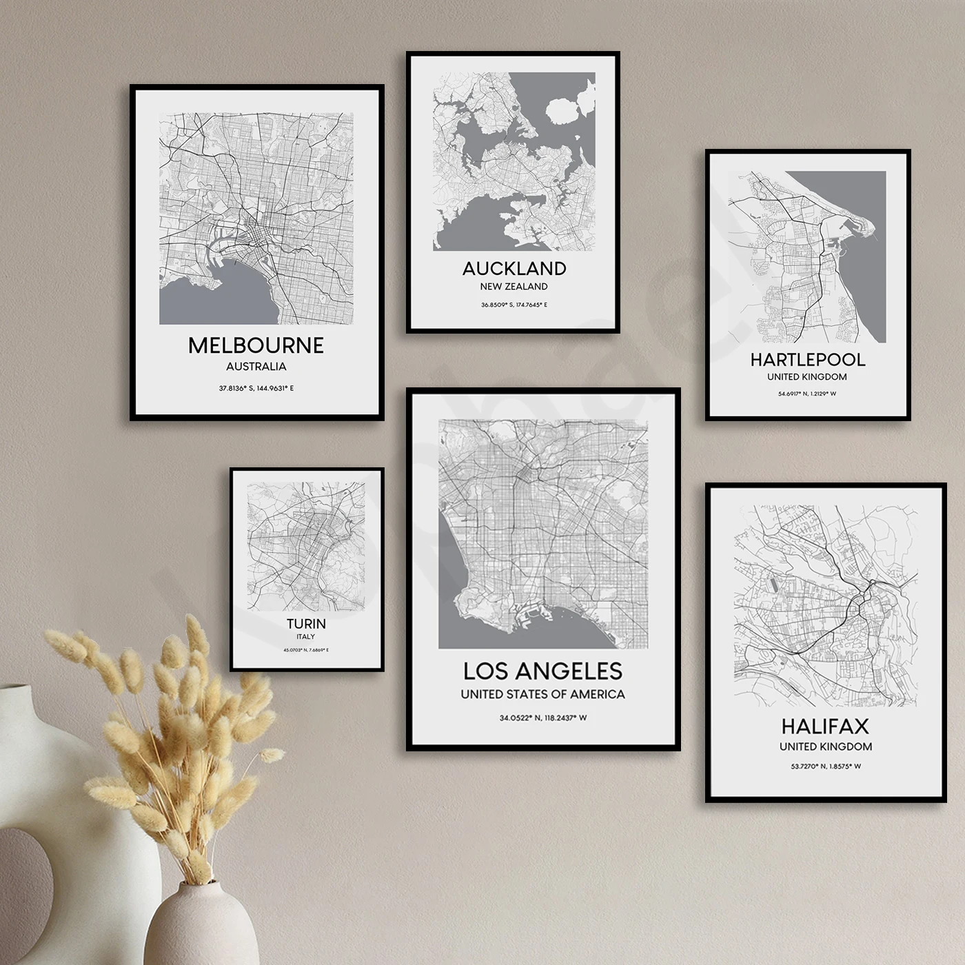 Calgary Los Angeles Hartlepool Turin Halifax Norwich Orlando Melbourne Auckland London Nottingham Krakow. Cities Map Poster