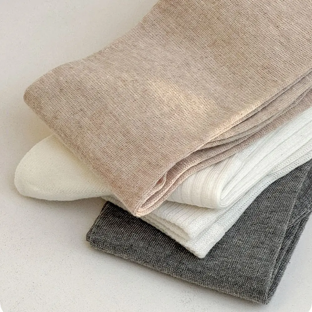 Simple Solid Color Women's Long Socks Soft Stretchy Knitted Stockings Breathable High Elastic Girl's Stacked Socks Spring/Summer