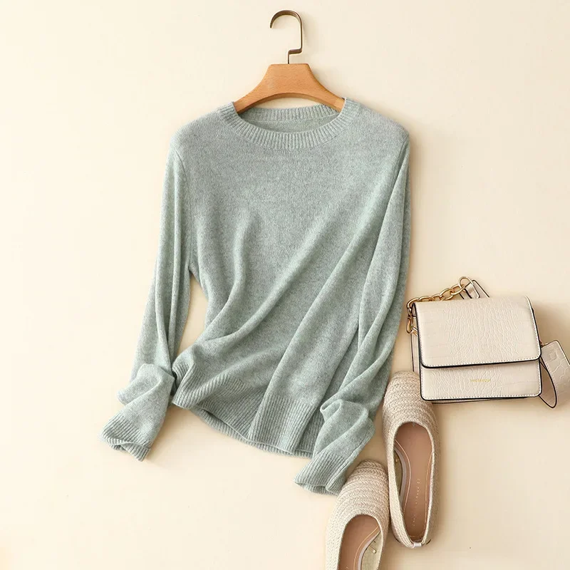 

aliaga 100% cashmere pullovers autumn winter basic cew neck sweater women casual solid color all-match fashion quality