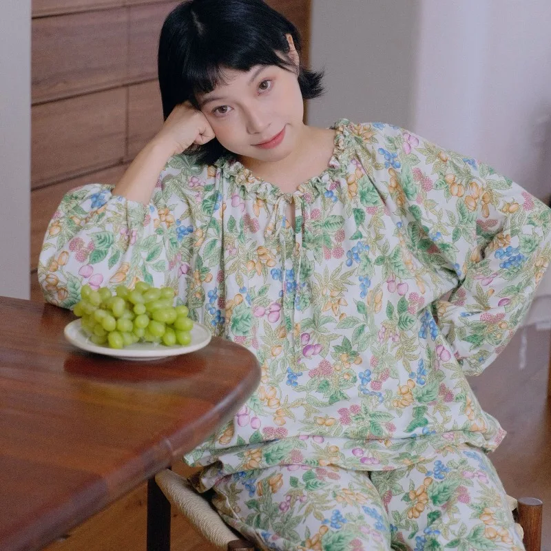 Double Sided BrushedPureCottonPajamas ForWomenAutumn Long Sleeved Cotton Home ClothesSuitableforOutdoorWearinAutumn and Winter