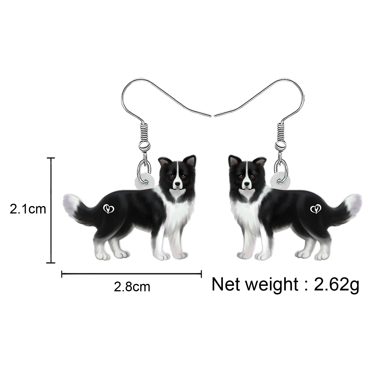 BONSNY Acrylic Black White Border Collie Dog Earrings Drop Dangle Cute Dog Jewelry for Women Girls Teens Pet Lovers Charms Gifts