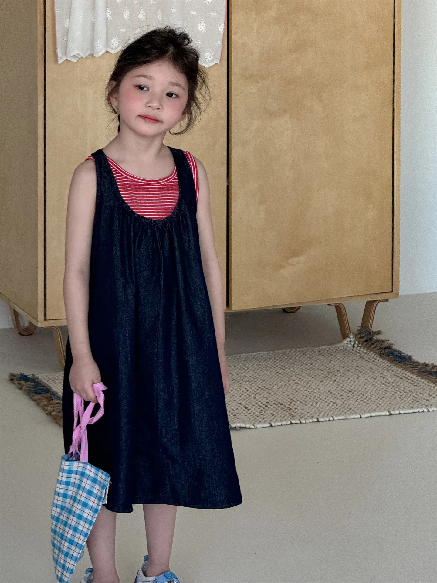 Summer Denim Dress Kids 2026 Denim Dresses For Girls Jeans Jumper Skirt Sundress With Striped Top Size 2 3 4 5 7 8 9 10 11 Years