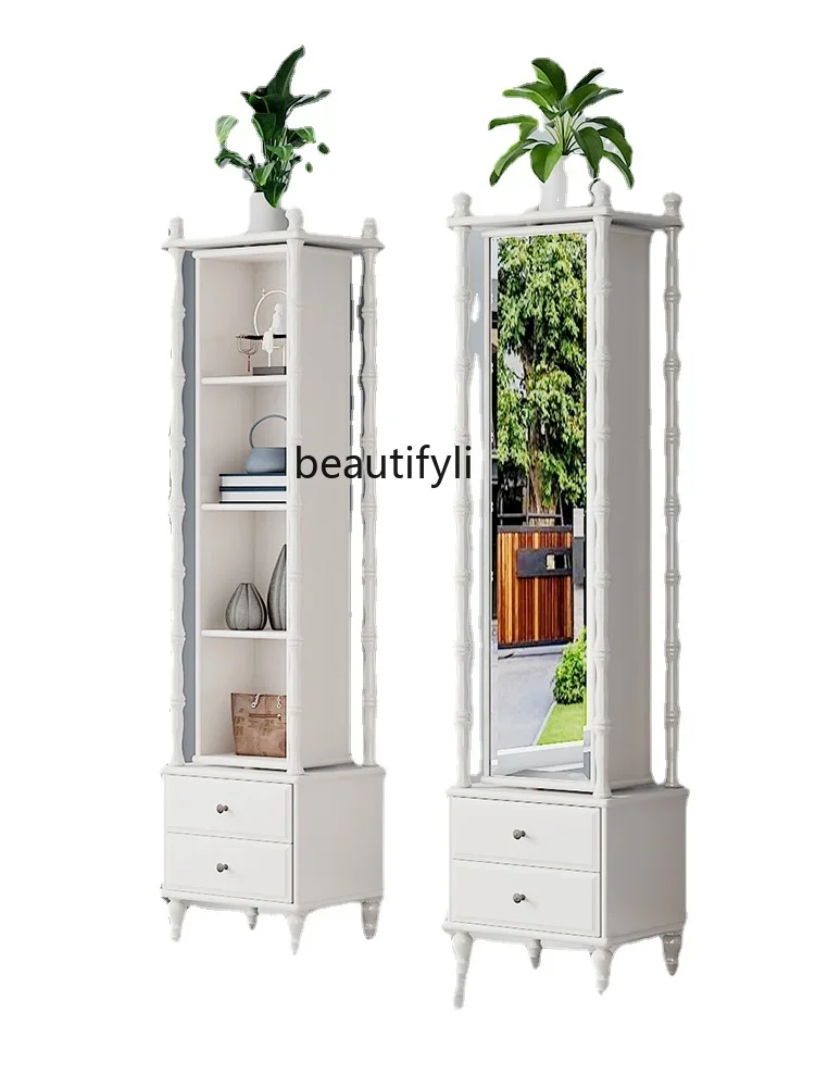 Rotating Dressing Mirror American Solid Wood Full Body Full-Length Mirror Household Girls' Bedroom Multi-Functional Floor Mirror