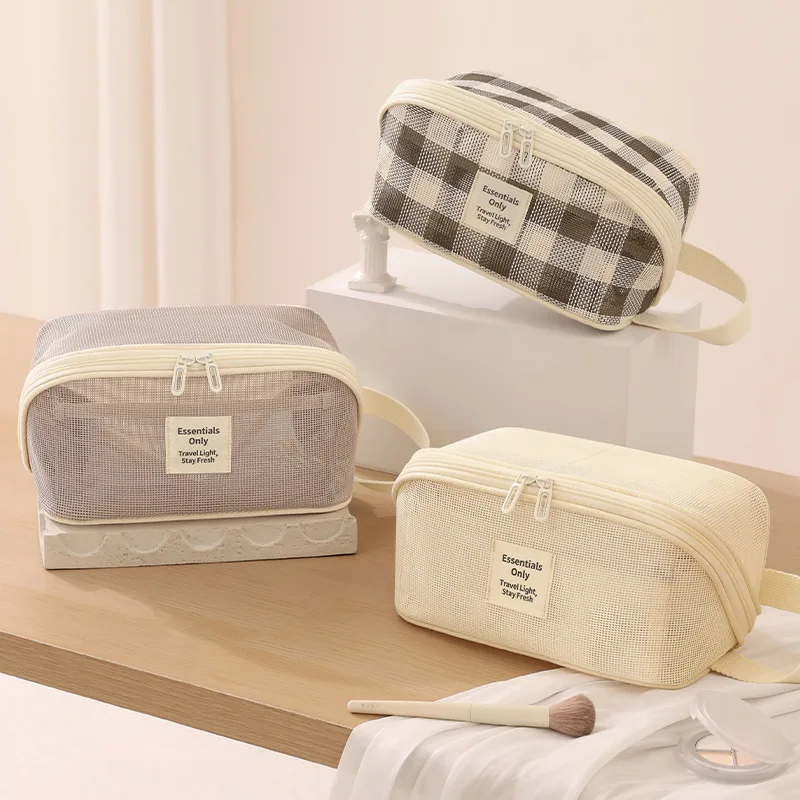 5pcs-cosmetic-bags-polyester-large-capacity-weave-grid-long-travel-light-protable-makeup-bag-with-wrist