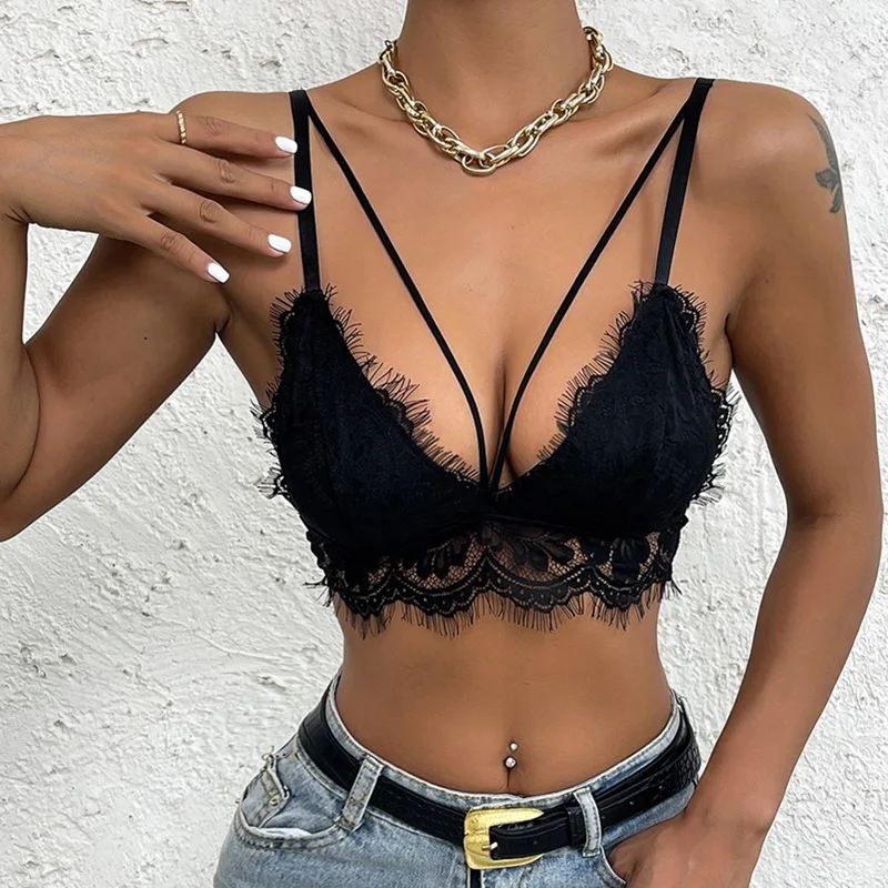 

2022 Women Summer Lace Top Black White Urban Sexy S-L Corset Streetwear Girl Europe Y2K Fashion Backless Strap Ins Tank Bralette