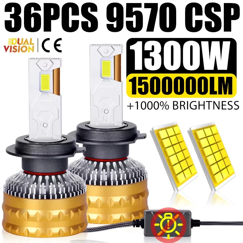 1300W H4 LED Headlights 1500000LM Canbus Decoder Car Light H1 H7 H11 H8 H9 9005 9006 9012 HB3 HB4 HIR2 36PCS CSP Chips Fog Lamps