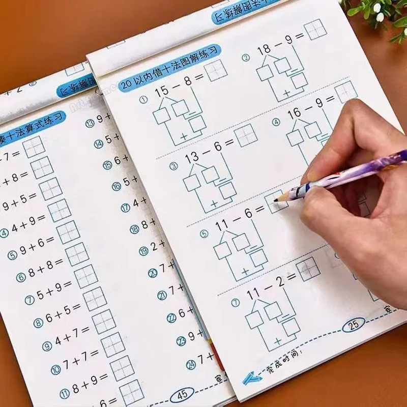 95 Pages/Book Children's Addition and Subtraction Learning Math Workbook Handwritten Arithmetic Exercise Books Notebooks