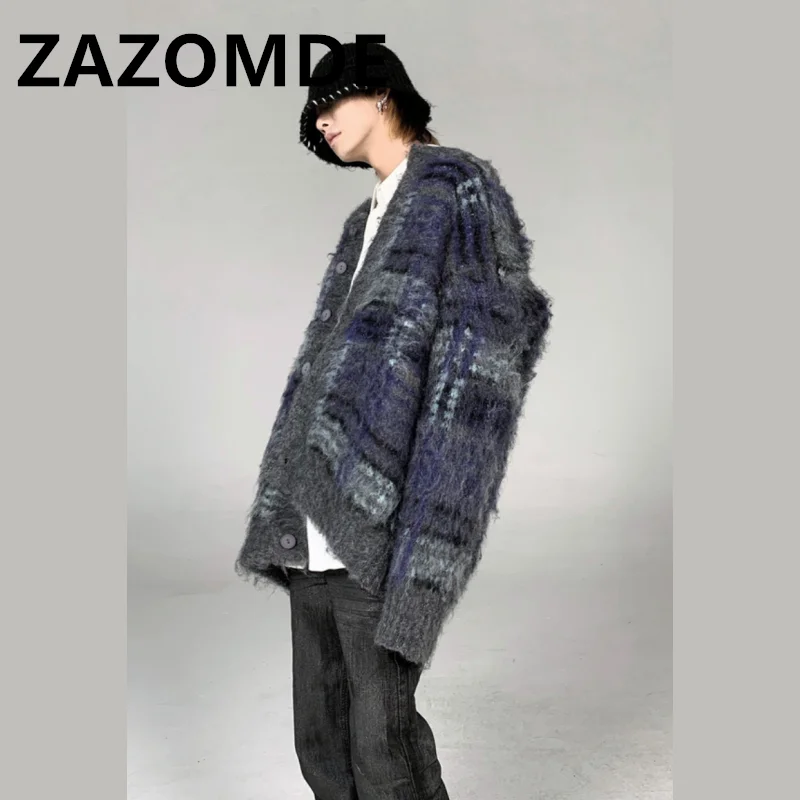 ZAZOMDE Wihter-cárdigan verde a rayas Vintage para hombre, jersey de gran tamaño con botones, Harajuku, Top de punto holgado de Hip Hop