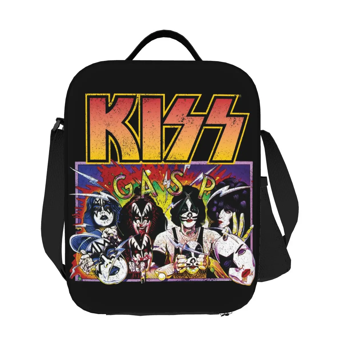 

Custom Heavy Metal Music Kiss Insulated Lunch Bags for Women Rock Band Resuable Cooler Thermal Food Bento Box Work School Travel