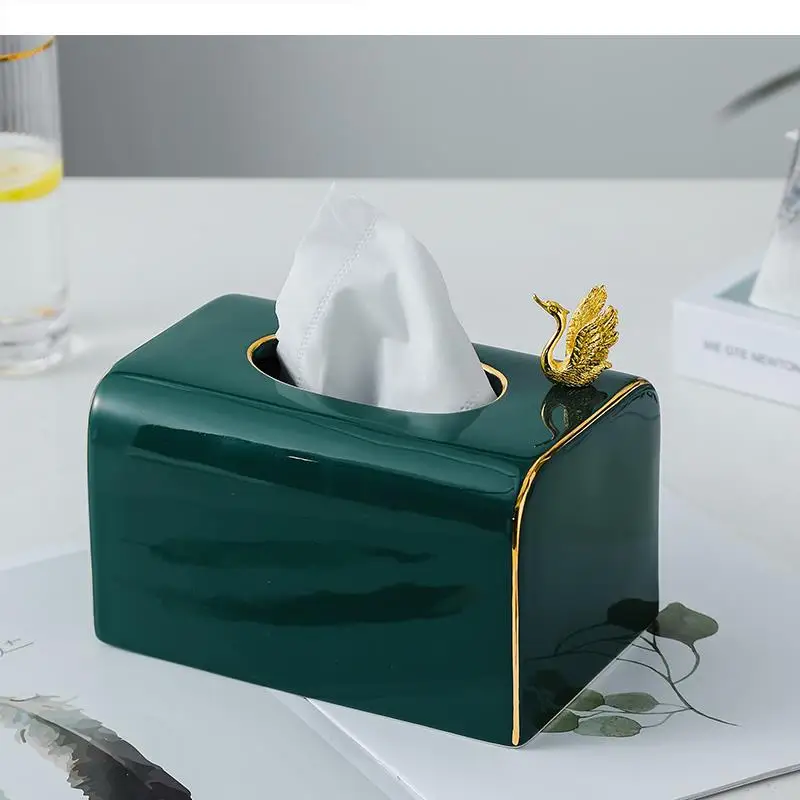 Green Ceramic Tissue Box Animal Decorative Napkin Paper Boxes Organizer Storage Towel Holder