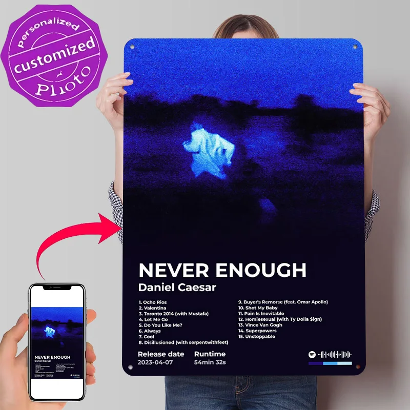 Daniel Caesar - Never Enough Album Poster Retro 3D Printed Metal Signs Customized Wall Hanging Gift for Room Decoration Cozy