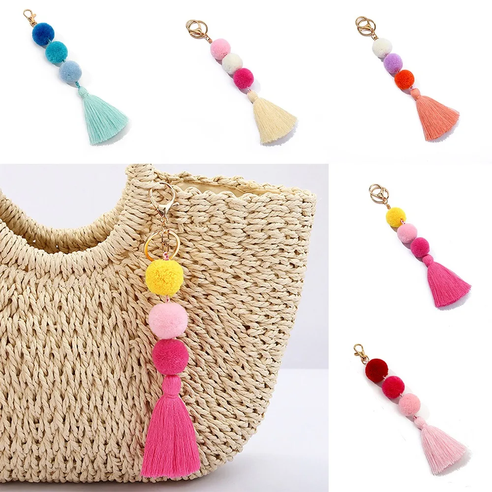 Fashion Handbag Charms Handmade Pompom Keyring Multipurpose Portable Pompom Tassel Pendant Colorful Tassel Keychain Handbag