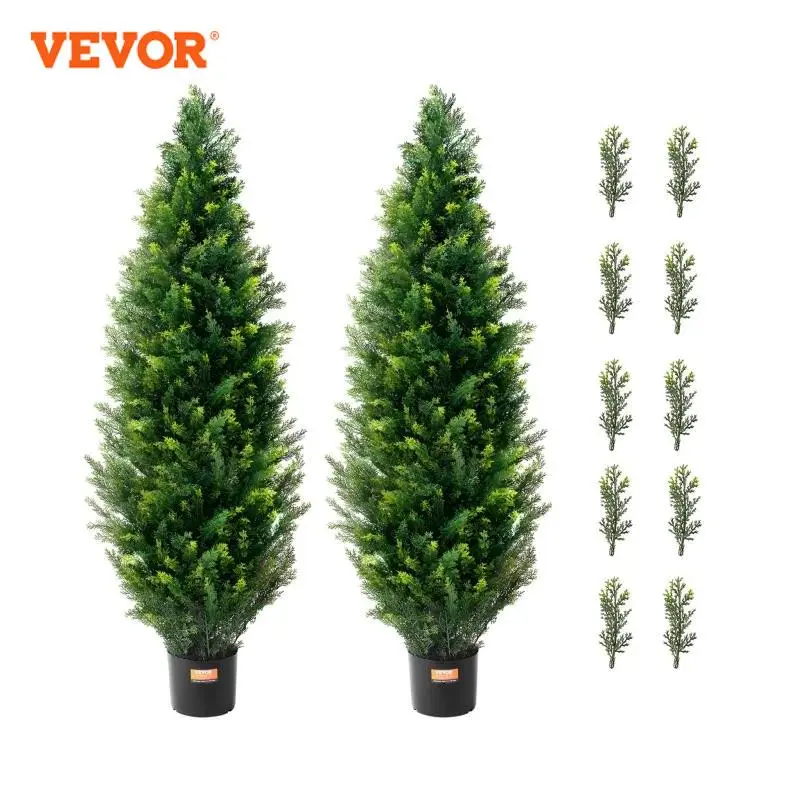 VEVOR Artificial Cedar Topiary Tree Evergreen Fake Pine Cypress Trees Plant Artificial Greenery Set for Home Decor IndoorOutdoor