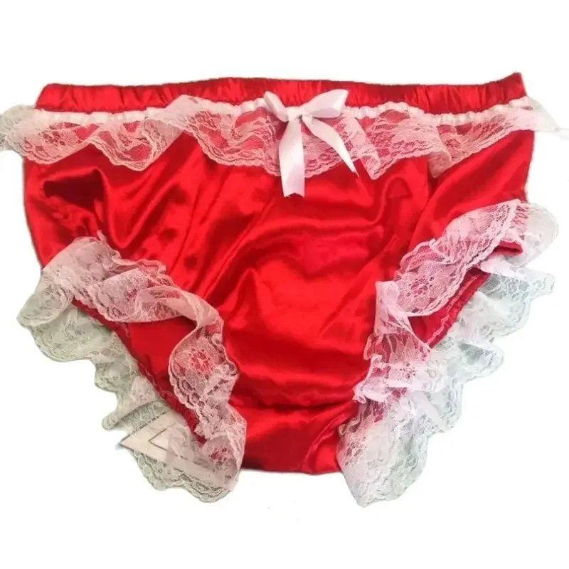 

Red Satin Lace Inlaid with Elastic Waistline Bow and Ribbon Customizable in Multiple Colors Suitable for Sexy Triangle Shorts