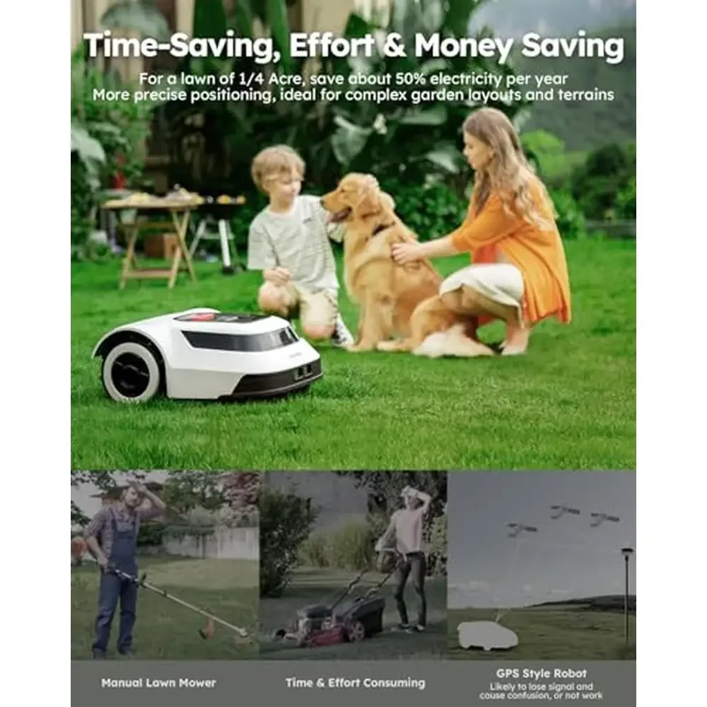 Robot Lawn Mower 1/4 Acre Efficiency Boundary Wire Break Detection Automatic Adjustable Blade Deck Slopes Up To 45% Automatic