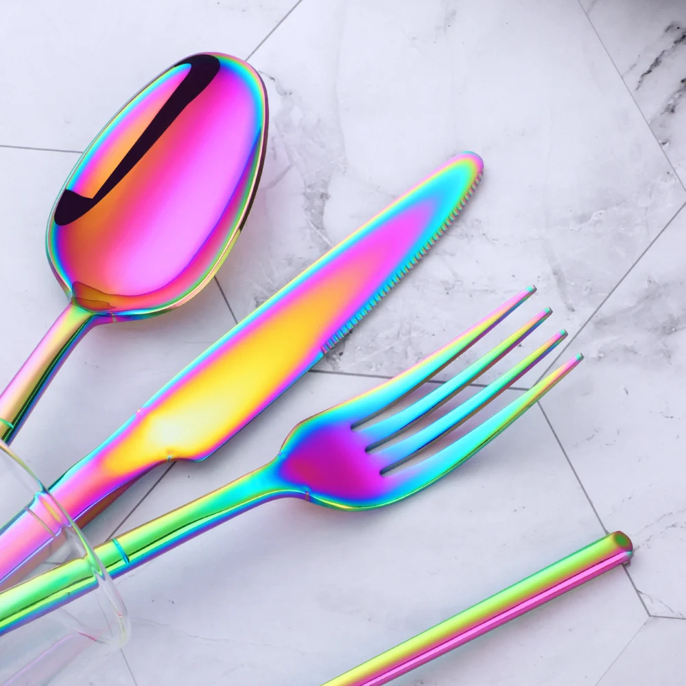 20pcs Dinnerware Set With Gift Box Luxury 18/10 Stainless Steel Cutlery Sets Gold Cutlery Rainbow Dinner Knife Spoon Fork set