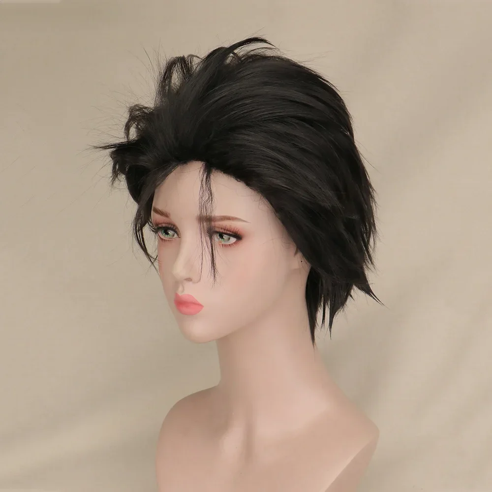 QQXCAIW-Perruque Cosplay Courte Noire pour Homme, Perruques de Cheveux Synthétiques en Fibre, Haute Température 100%