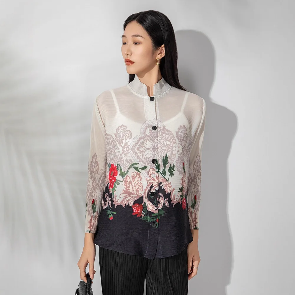 مياكي مطوي 2025 جديد الخريف بلوزة مطبوعة بأكمام طويلة الإناث صف مشبك فضفاض ساحات كبيرة موضة البرية سترة سترة الطيات #3