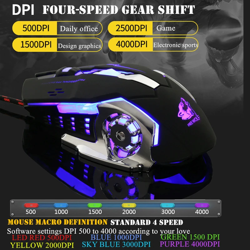 USB  Wired Gaming Mouse 2000-4000 DPI LED Optical USB Computer wireless Mouse gaming wired Mouse Silent Mouse For PC laptop