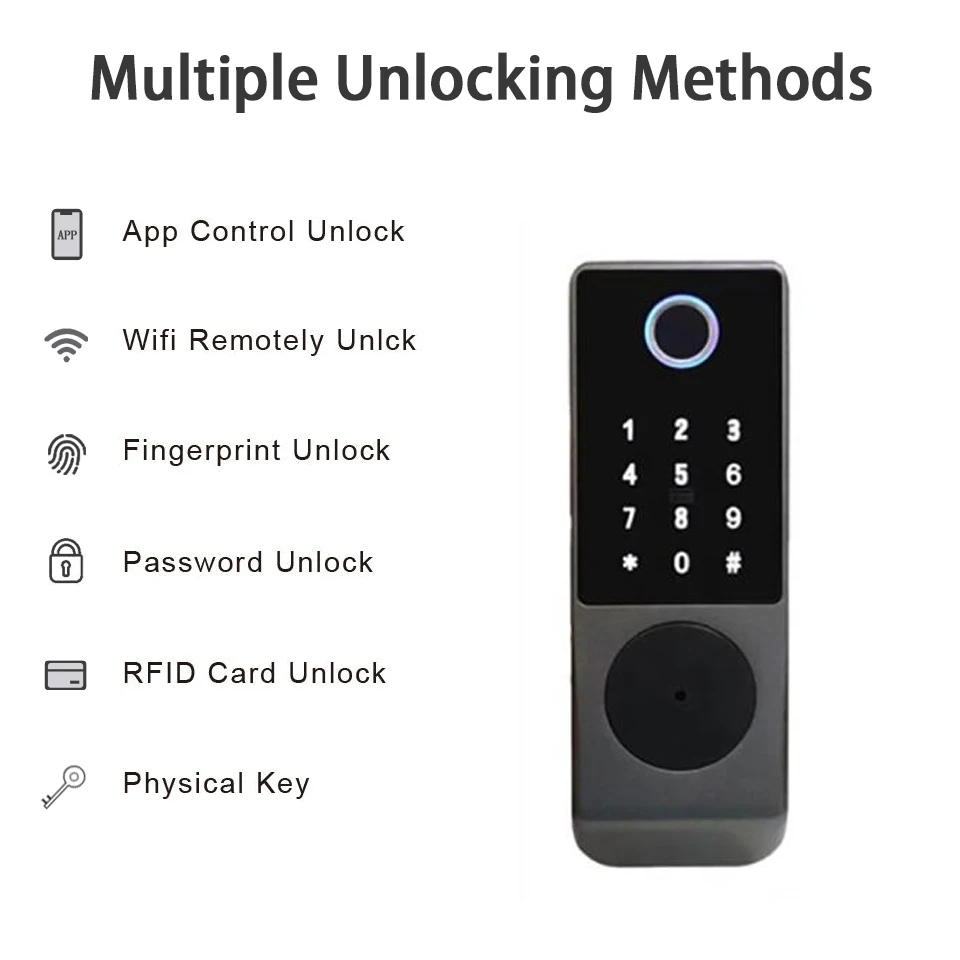 Electronic Door Lock Biometric Fingerprint Door Lock Black Smart Lock Tuya App Remote Unlocking Keyless Lock