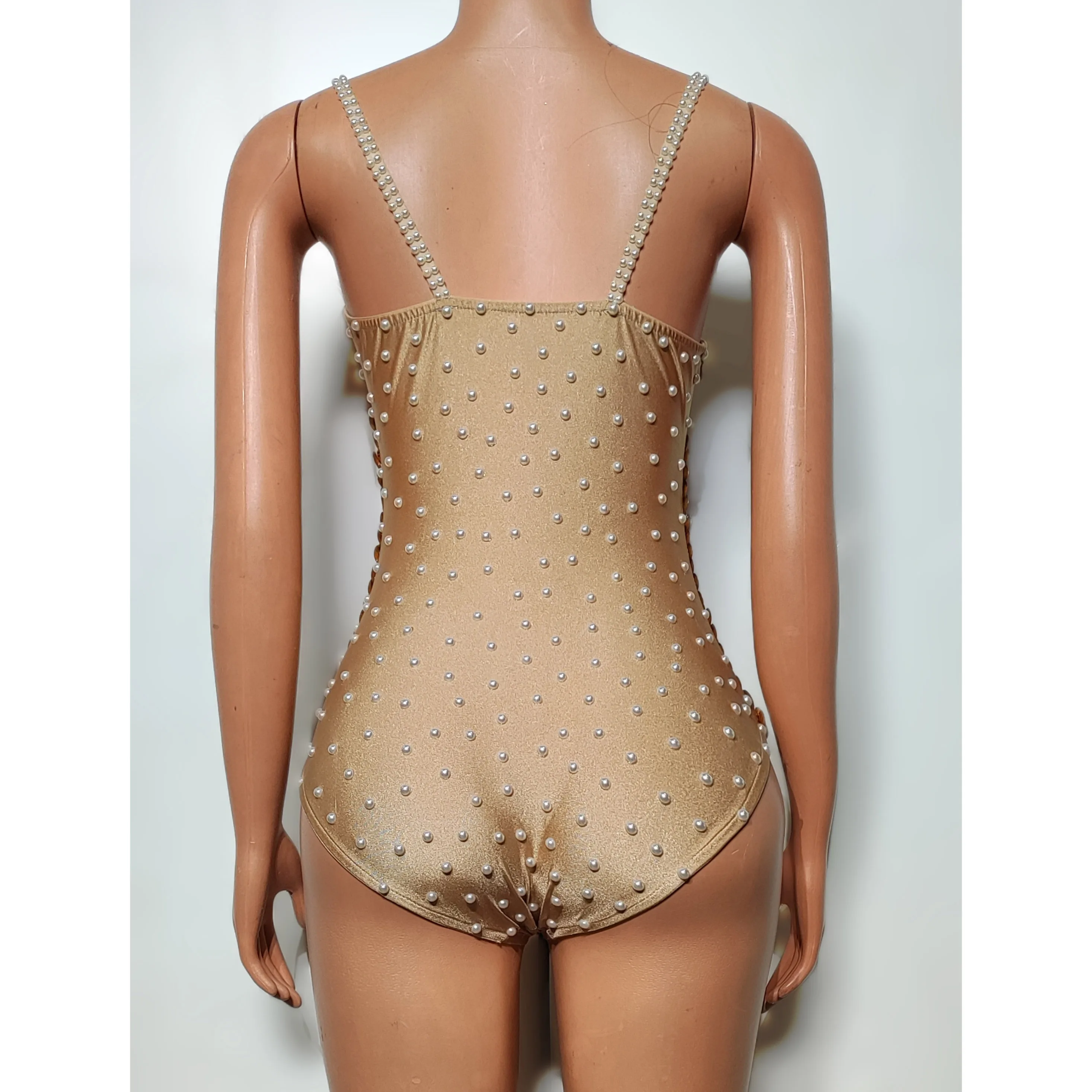 Scale Sequins Bodysuit Rhinestones Dance Leotard Women Sexy Stage Wear Gold Blue Sleeveless Cosplay Costume Nightclub Party Show