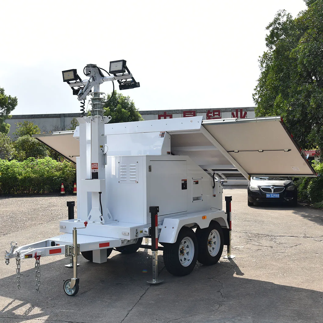 Portable Four Solar Panel Lighting Tower Led Lights Mobile Waterproof Warning Light Towers for Outdoor Garden