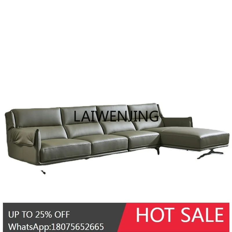 leather sofa Italian minimalist first layer cowhide small apartment living room combination simple