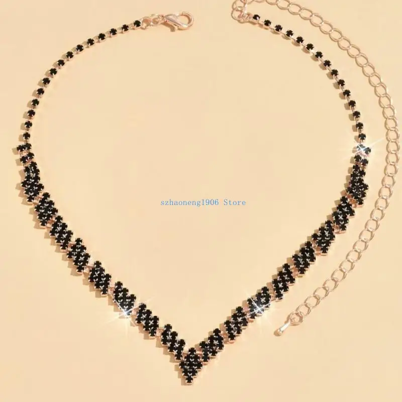 

85LF Elegant Rhinestones Jewelry Set Crystal Handmade Necklace Earrings for Women Sophisticated Bridal Wedding Accessories